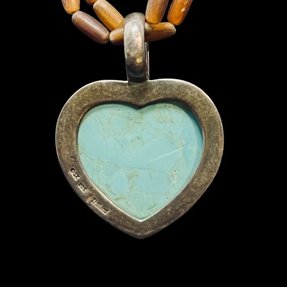 Vintage Sterling Silver Faux Turquois Beaded Pendant Necklace (4975) - Picture 3 of 9